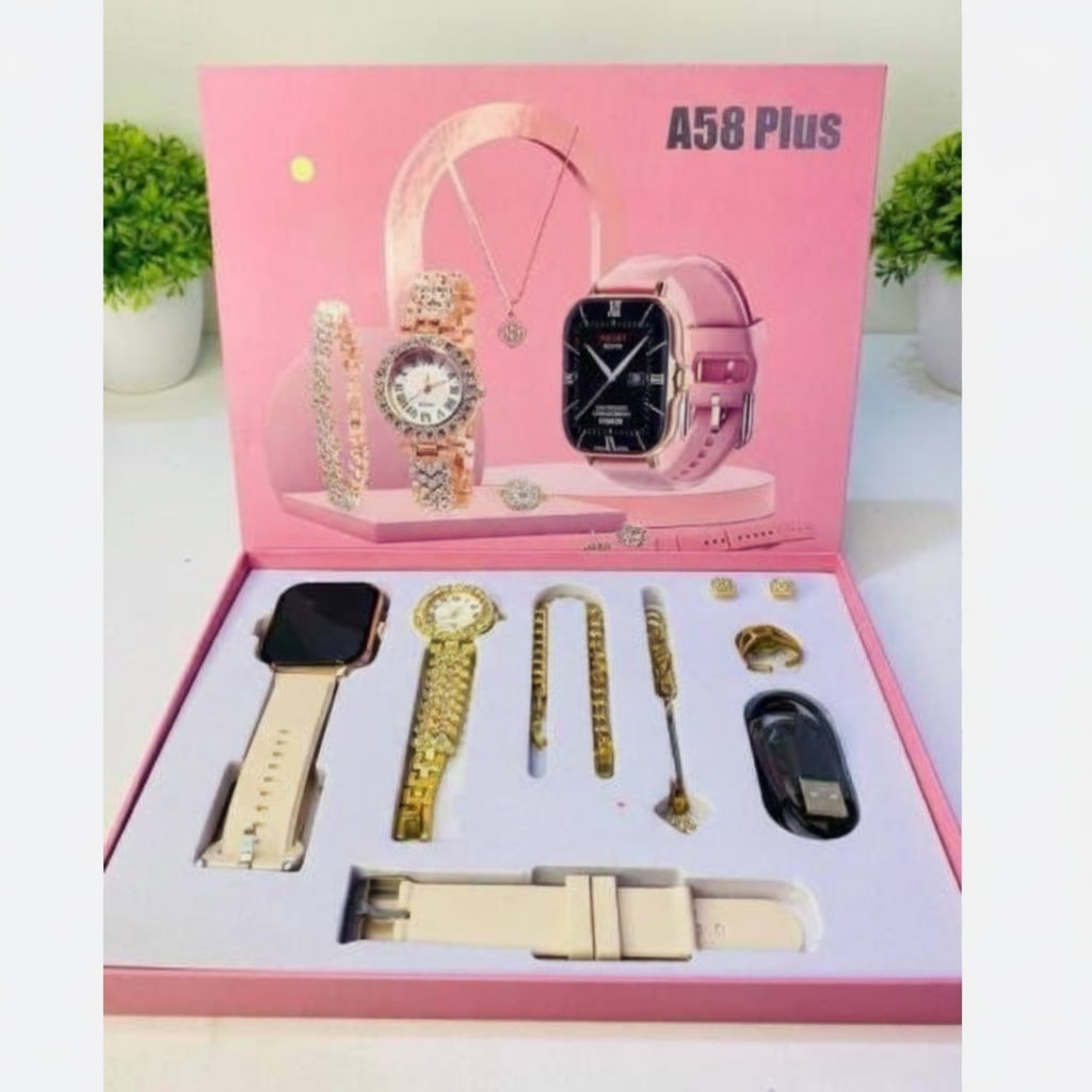 A58 Plus Smartwatch Gift Set | Ladies Luxury Combo