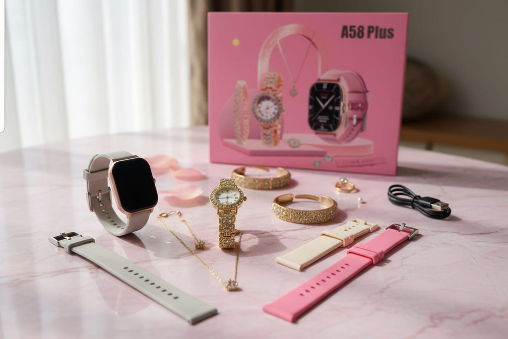 A58 Plus Smartwatch Gift Set | Ladies Luxury Combo