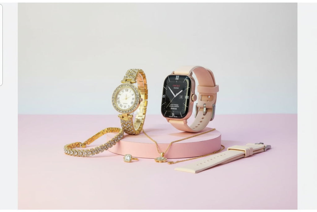A58 Plus Smartwatch Gift Set | Ladies Luxury Combo