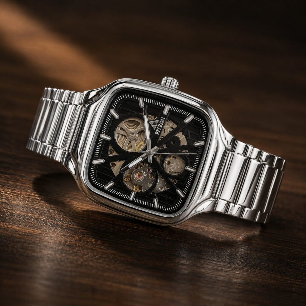 luxury skeleton style men's watch